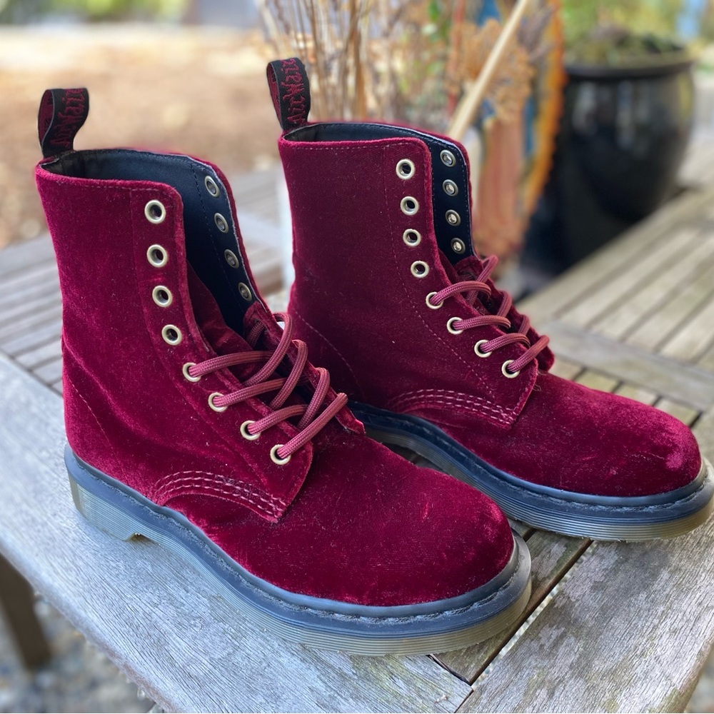Doc Martens 1460s Cherry Velvet Lace-Up Boots SIZE 37 / 6